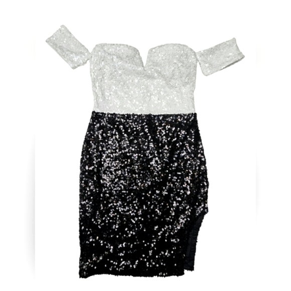 Dainty Hooligan Dresses & Skirts - NEW Dainty Hooligan Black & White Sequins Off Shoulder Bodycon Mini Dress Formal